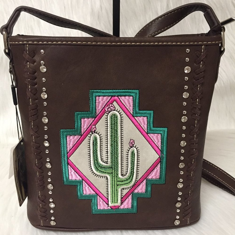 Montana West Leather Aztec Cactus Crossbody Bag